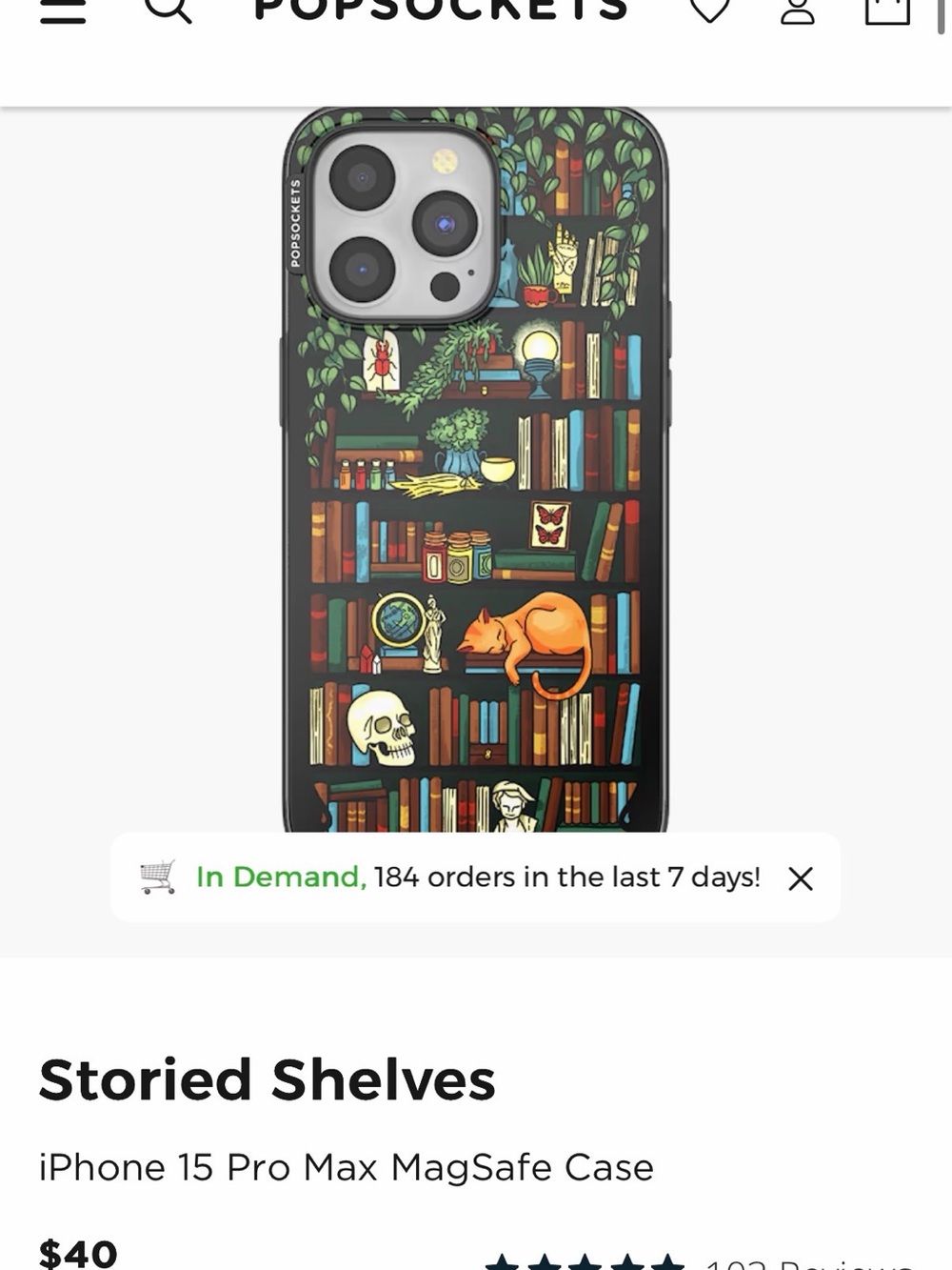 Popsocket iPhone 15 pro max case cat books MagSafe